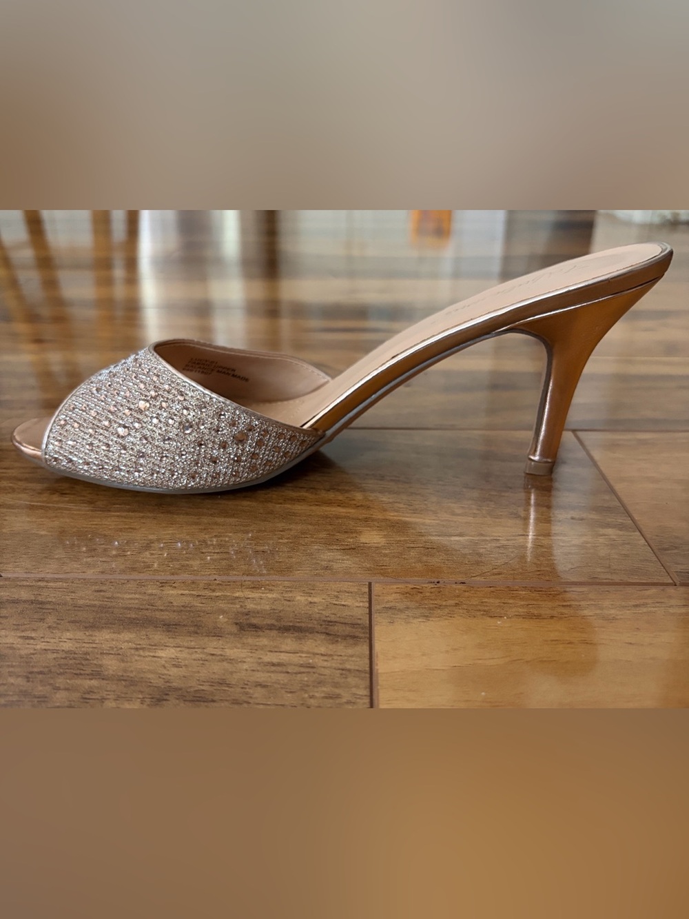 Fabulicious Women's "Lucy-01" Gold Glitter Mesh Fabric Rhinestone Slide Sandals.